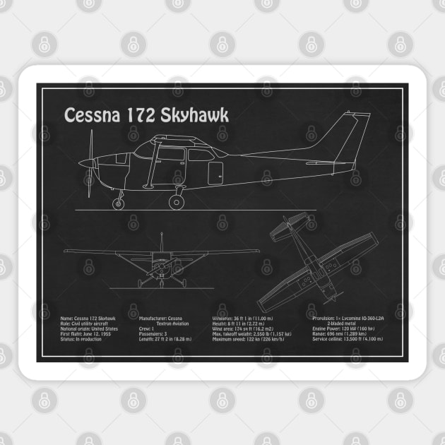 Cessna 172 Skyhawk - Airplane Blueprint Drawing Plans - PD Magnet by SPJE Illustration Photography